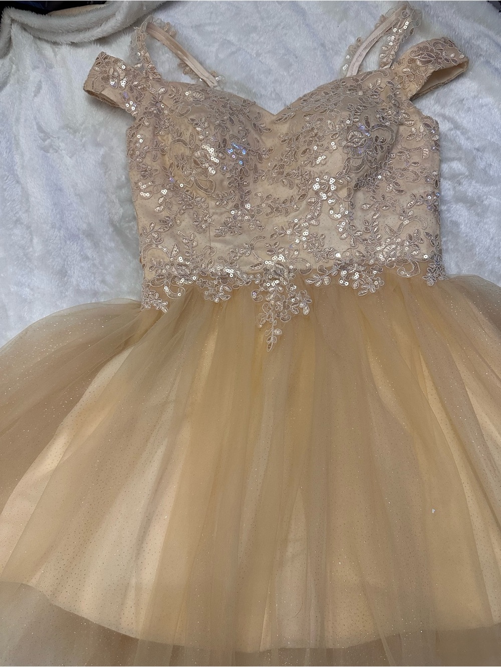Embellished Champagne Tulle Formal Dress with Beaded Bodice